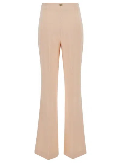 Shop Twinset Light Pink Flared Pants With Oval T Patch In Tech Fabric Woman