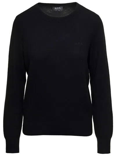 Shop Apc 'nina' Black Sweater With Tonal Logo Embroidery In Wool Woman