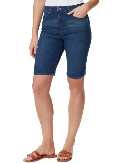 Shop Gloria Vanderbilt Womens Knee-length Dark Wash Bermuda Shorts In Blue