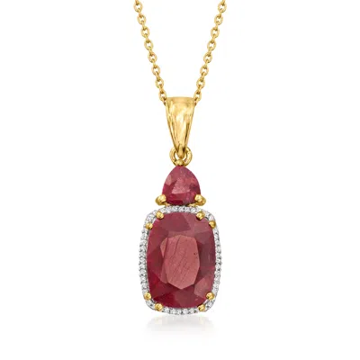 Ross-simons Ruby And . Diamond Pendant Necklace In 18kt Gold Over Sterling In Red