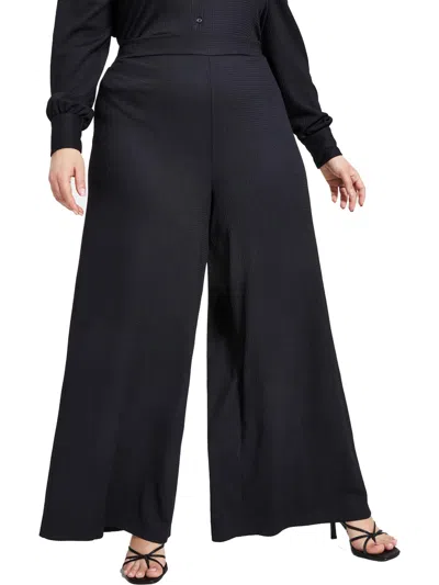 Shop Nina Parker Plus Womens Textured High Rise Wide Leg Pants In Black
