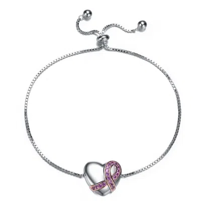 Shop Rachel Glauber Teens/young Adults White Gold Plated With Heart Charm Adjustable Bracelet In Pink