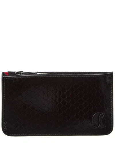 Shop Christian Louboutin Logo Embossed Patent Card Case In Black