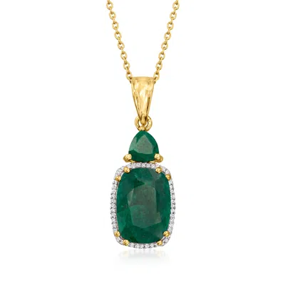 Ross-simons Emerald And . Diamond Pendant Necklace In 18kt Gold Over Sterling In Green