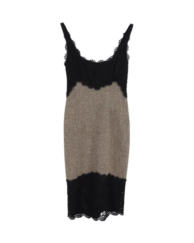 Shop Diane Von Furstenberg Lace-trimmed Sleeveless Dress In Multicolor Wool In Black