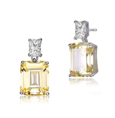 Rachel Glauber White Gold Plated With Colored Cubic Zirconia Rectangle Stud Earrings In Silver