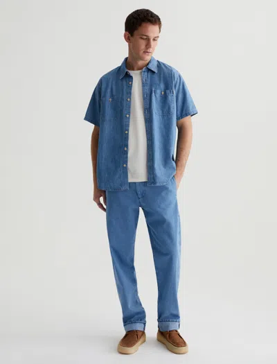 Shop Ag Jeans Wayne Short Sleeve Shirt In Blue