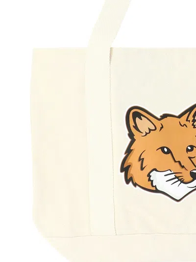 Shop Maison Kitsuné "fox Head" Tote Bag In Beige