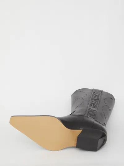 Off-white For Walking Leather Western Boots With Embroideries In Black