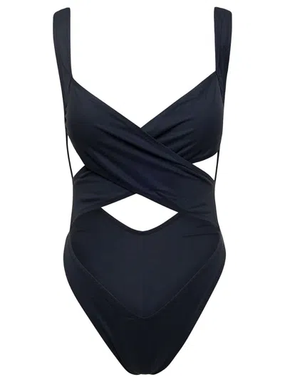 Shop Reina Olga 'exotica' Black One-piece Swimsuit With Cut-out And Cross-strap In Polyamide Stretch Woman