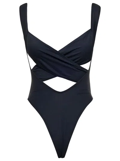 Shop Reina Olga 'exotica' Black One-piece Swimsuit With Cut-out And Cross-strap In Polyamide Stretch Woman