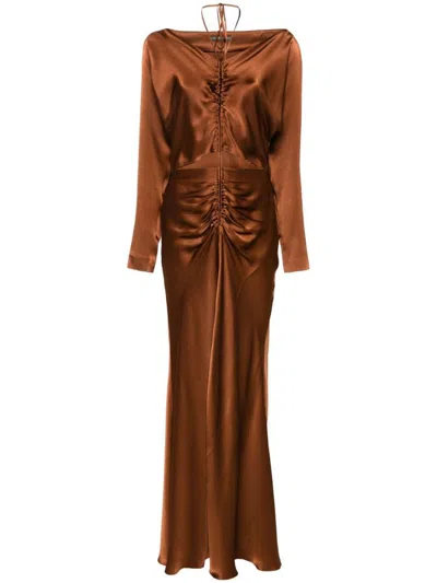 Shop Alberta Ferretti Dress Cut Out Details In Brown