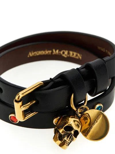 Shop Alexander Mcqueen 'skull' Double Turn Bracelet In Black