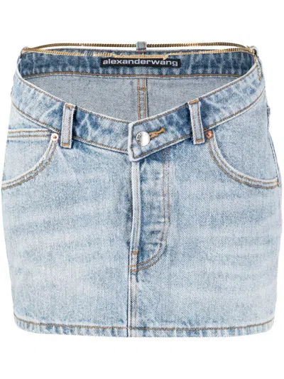 Shop Alexander Wang Low Waist Mini Skirt In Blu Denim Chiaro