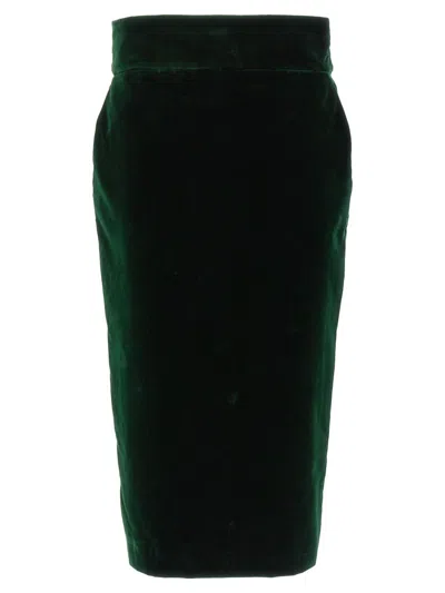 Alexandre Vauthier Velvet Knee-length Pencil Skirt With High Waist In Green