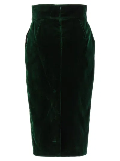 Shop Alexandre Vauthier Velvet Midi Skirt In Green