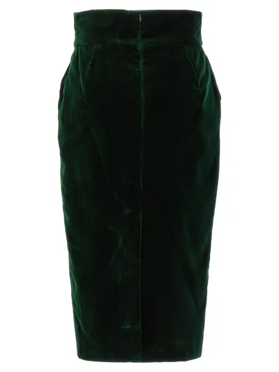 Alexandre Vauthier Velvet Knee-length Pencil Skirt With High Waist In Green