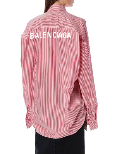 Shop Balenciaga Cocoon Logo Shirt In Red White Stripes