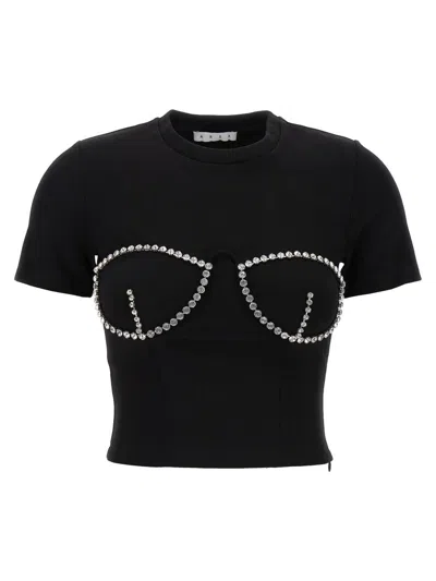 Shop Area T-shirt 'crystal Bustier Cup' In Black