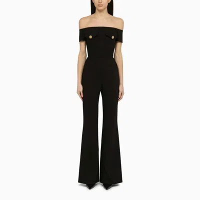 Shop Balmain Jumpsuit With Jewelled Buttons In Black