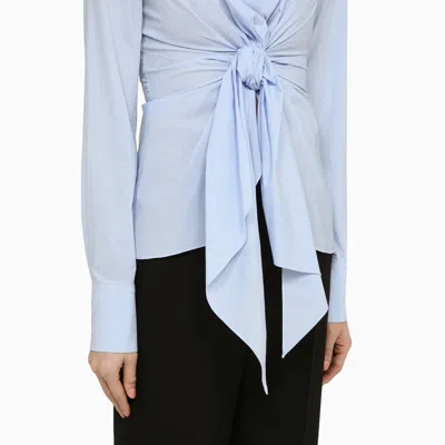 Shop Balmain Knotted Vichy Shirt In Blue