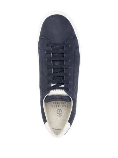 Shop Brunello Cucinelli Nabuck Leather Sneakers In Blue