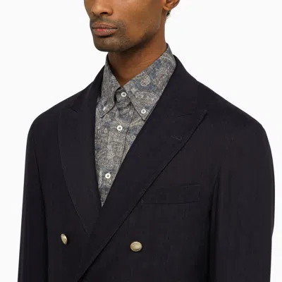 Shop Brunello Cucinelli Navy Double-breasted Jacket In And In Blue