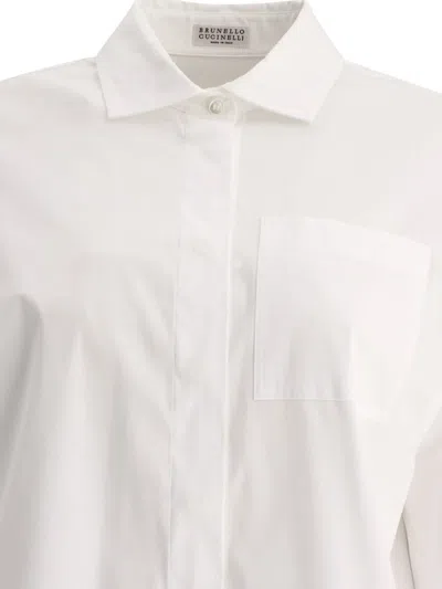 Shop Brunello Cucinelli Poplin Shirt With Shiny Cuff Details In White