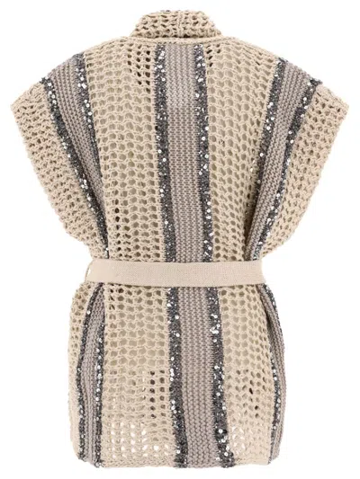 Shop Brunello Cucinelli Sequin Embellished Cardigan In Beige