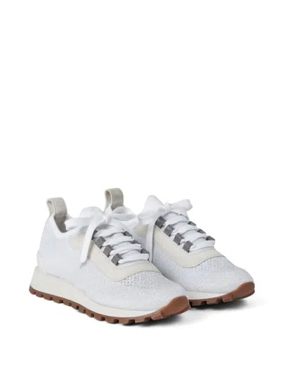 Shop Brunello Cucinelli Sparkling Cotton Knit Sneakers In White