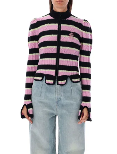 Shop Cormio Divina Knit Zip-up Sweater In Pink/yellow