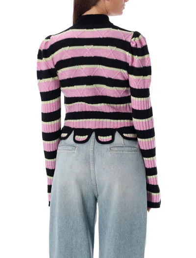 Shop Cormio Divina Knit Zip-up Sweater In Pink/yellow