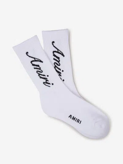 Shop Amiri Jacquard Logo Socks In Blanc