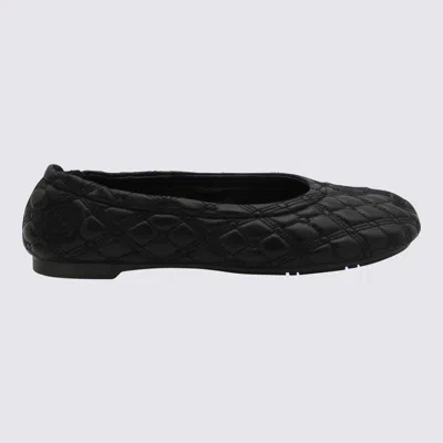 Shop Burberry Black Leather Ballerina Shoes