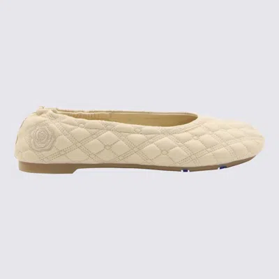 Shop Burberry Cream Leather Ballerina Shoes In Clay