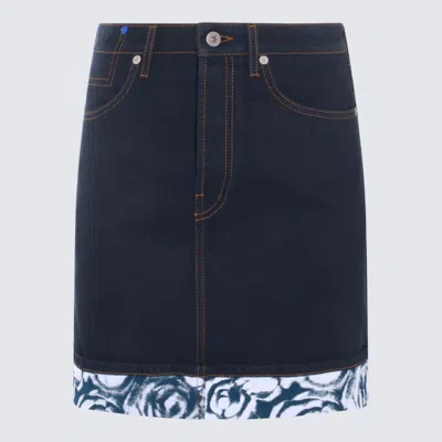 Shop Burberry Indigo Blue Denim Cotton Skirt
