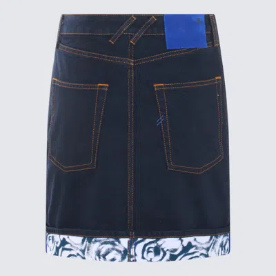 Shop Burberry Indigo Blue Denim Cotton Skirt