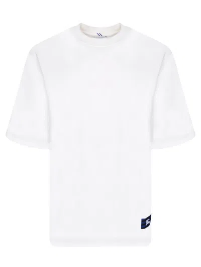 Burberry White Crewneck T-shirt With Equestrain Knight Patch In Cotton Man In White