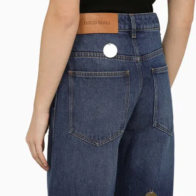 Shop David Koma Wide Denim Jeans With Mirrors In Blue