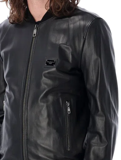 Shop Dolce & Gabbana Leather Jacket With Tag In Black