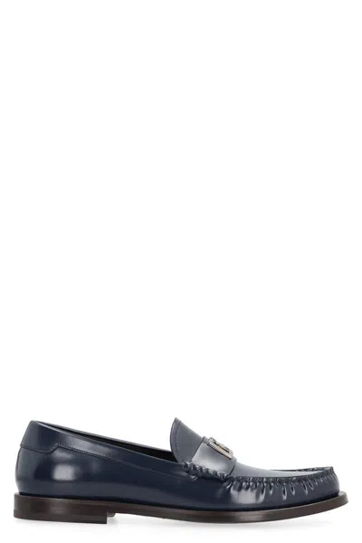 Shop Dolce & Gabbana Logo Detail Leather Loafers In Blue