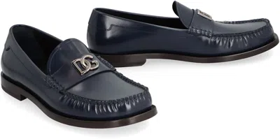 Shop Dolce & Gabbana Logo Detail Leather Loafers In Blue