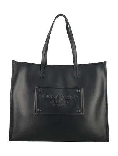 Shop Dolce & Gabbana Shopper With Embossed Logo In Black