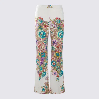 Shop Etro White Multicolour Cotton Blend Trousers In Red