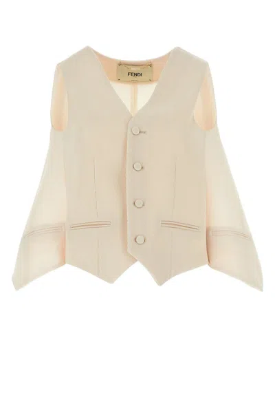Fendi Wool Vest With Back Strap And Flounces In Pink