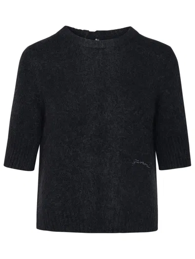 Shop Ganni Black Wool Blend Sweater