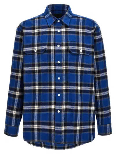 Shop Givenchy Check Flannel Shirt In Blue
