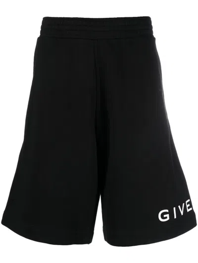 Shop Givenchy Logo Cotton Shorts In Black