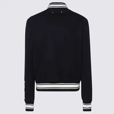 Shop Golden Goose Navy Blue And White Wool Blend Casual Jacket