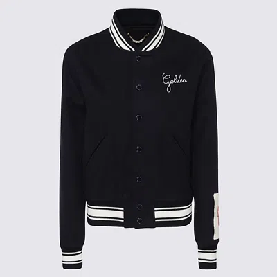 Shop Golden Goose Navy Blue And White Wool Blend Casual Jacket